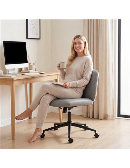 HOMCOM Home Office Desk Chair Height Adjustable Swivel Chair Cross Legged Wide Seat Swivel Wheels Grey - pic 207206 | FastDaddyshop