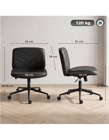 HOMCOM Home Office Desk Chair Height Adjustable Swivel Chair Cross Legged Wide Seat Swivel Wheels Black