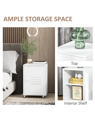 HOMCOM Industrial Mobile Storage Cabinet with Adjustable Shelf, Wheels, Metal Door, White