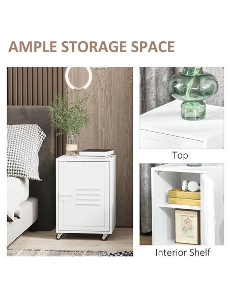 HOMCOM Industrial Mobile Storage Cabinet with Adjustable Shelf, Wheels, Metal Door, White - pic 20721 | FastDaddyshop