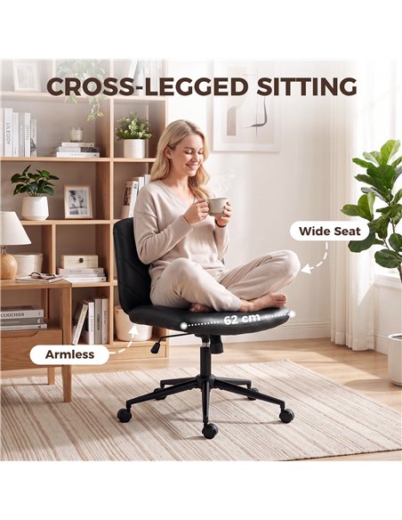 HOMCOM Home Office Desk Chair Height Adjustable Swivel Chair Cross Legged Wide Seat Swivel Wheels Black - pic 207210 | FastDaddyshop