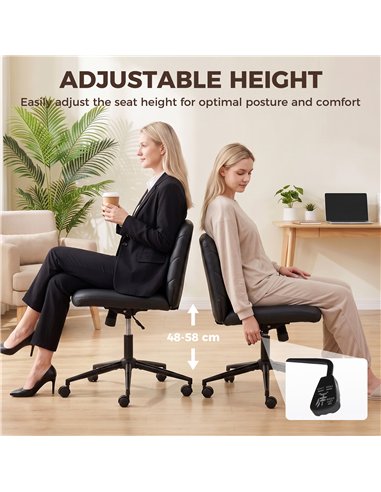 HOMCOM Home Office Desk Chair Height Adjustable Swivel Chair Cross Legged Wide Seat Swivel Wheels Black