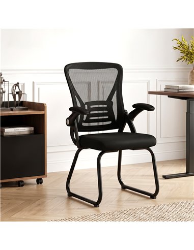 HOMCOM Office Chair, Ergonomic Desk Chair No Wheels with Mesh Backrest and Steel Legs for Home Conference Room, Black
