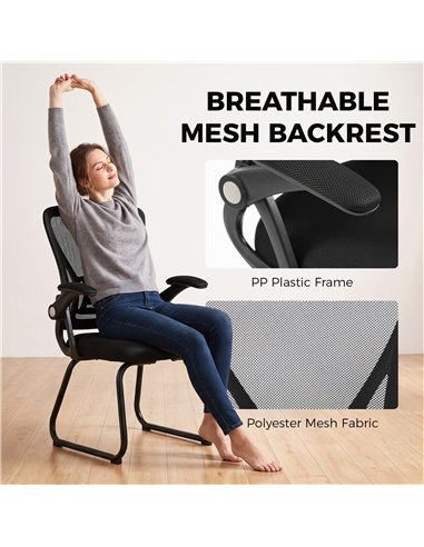 HOMCOM Office Chair, Ergonomic Desk Chair No Wheels with Mesh Backrest and Steel Legs for Home Conference Room, Black