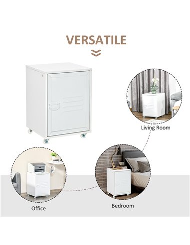 HOMCOM Industrial Mobile Storage Cabinet with Adjustable Shelf, Wheels, Metal Door, White