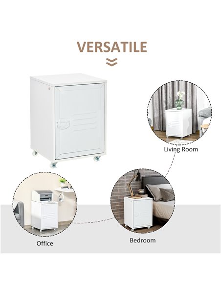 HOMCOM Industrial Mobile Storage Cabinet with Adjustable Shelf, Wheels, Metal Door, White - pic 20722 | FastDaddyshop