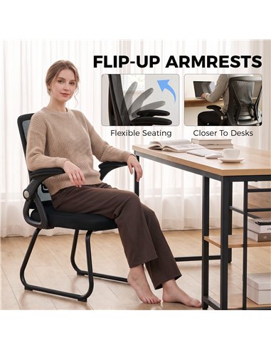 HOMCOM Office Chair, Ergonomic Desk Chair No Wheels with Mesh Backrest and Steel Legs for Home Conference Room, Black