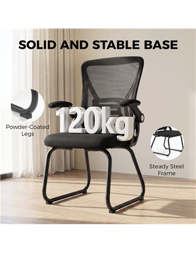 HOMCOM Office Chair, Ergonomic Desk Chair No Wheels with Mesh Backrest and Steel Legs for Home Conference Room, Black