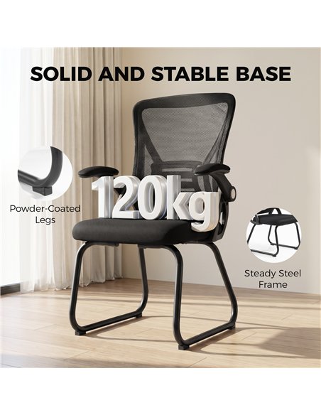 HOMCOM Office Chair, Ergonomic Desk Chair No Wheels with Mesh Backrest and Steel Legs for Home Conference Room, Black - pic 207222 | FastDaddyshop