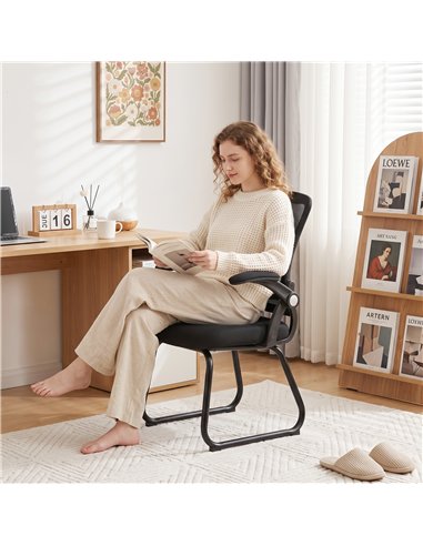HOMCOM Office Chair, Ergonomic Desk Chair No Wheels with Mesh Backrest and Steel Legs for Home Conference Room, Black
