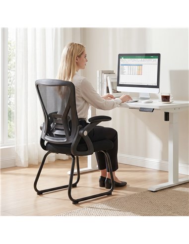 HOMCOM Office Chair, Ergonomic Desk Chair No Wheels with Mesh Backrest and Steel Legs for Home Conference Room, Black