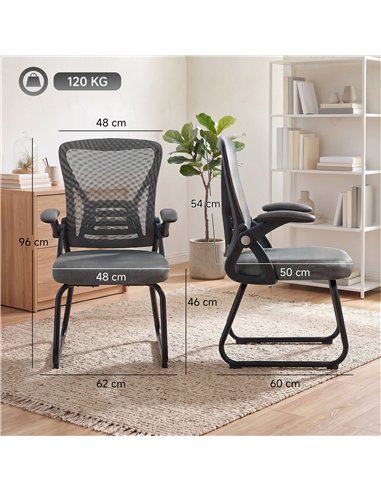 HOMCOM Office Chair, Ergonomic Desk Chair No Wheels with Mesh Backrest and Steel Legs for Home Conference Room, Dark Grey