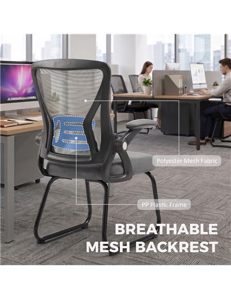 HOMCOM Office Chair, Ergonomic Desk Chair No Wheels with Mesh Backrest and Steel Legs for Home Conference Room, Dark Grey - pic 207228 | FastDaddyshop
