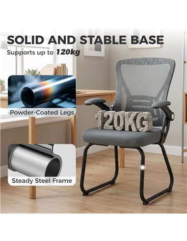 HOMCOM Office Chair, Ergonomic Desk Chair No Wheels with Mesh Backrest and Steel Legs for Home Conference Room, Dark Grey