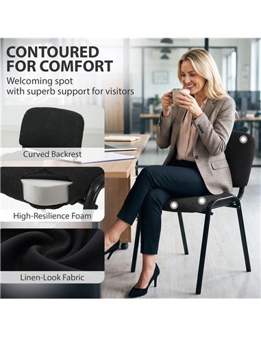 HOMCOM Meeting Chair, Stackable Ergonomic Office Chair with Padded Seat, Curved Backrest for Conference Room, Black