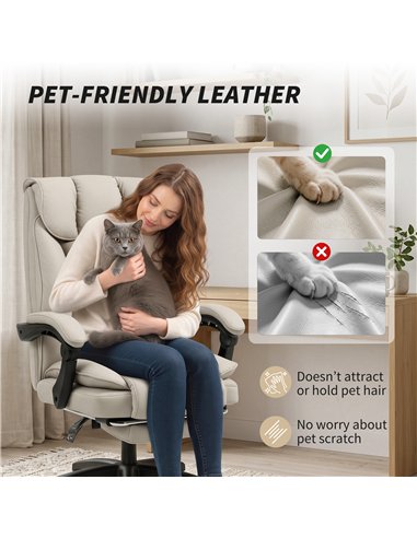 HOMCOM Pet-Friendly Faux Leather Computer Desk Chair, Executive Office Chair with Footrest and Double-Layer Padding, Khaki