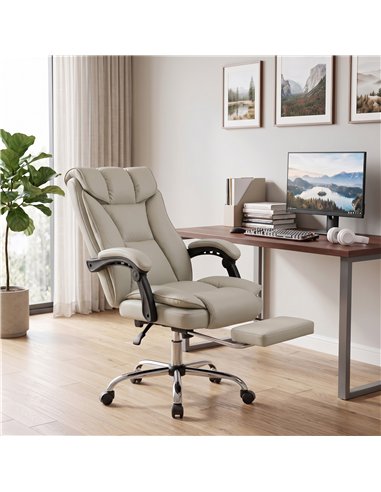 HOMCOM Pet-Friendly Faux Leather Computer Desk Chair, Executive Office Chair with Footrest and Double-Layer Padding, Khaki