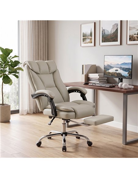 HOMCOM Pet-Friendly Faux Leather Computer Desk Chair, Executive Office Chair with Footrest and Double-Layer Padding, Khaki - pic 207250 | FastDaddyshop
