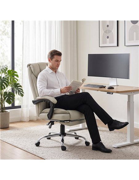 HOMCOM Pet-Friendly Faux Leather Computer Desk Chair, Executive Office Chair with Footrest and Double-Layer Padding, Khaki - pic 207251 | FastDaddyshop