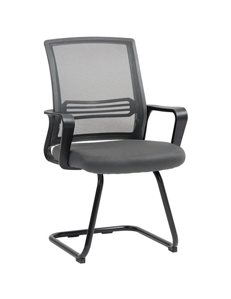 HOMCOM Padded Meeting Office Chair, Ergonomic Desk Chair No Wheels with Sled Base for Bedroom, Waiting, Reception, Dark Grey - pic 207252 | FastDaddyshop