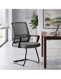 HOMCOM Padded Meeting Office Chair, Ergonomic Desk Chair No Wheels with Sled Base for Bedroom, Waiting, Reception, Dark Grey 2
