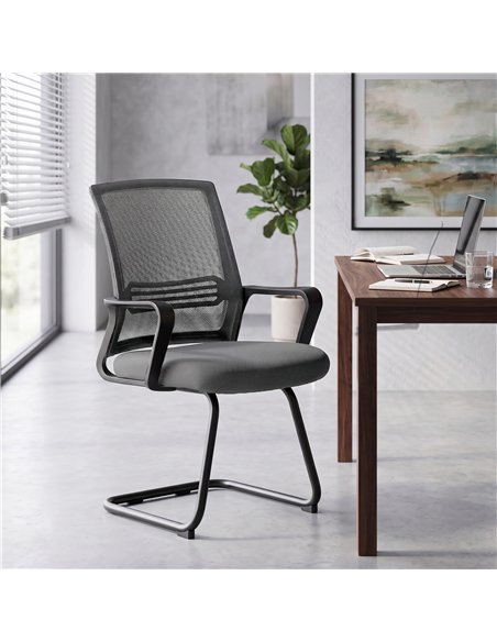 HOMCOM Padded Meeting Office Chair, Ergonomic Desk Chair No Wheels with Sled Base for Bedroom, Waiting, Reception, Dark Grey - pic 207253 | FastDaddyshop