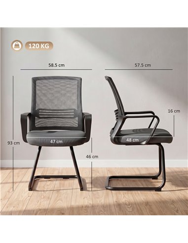 HOMCOM Padded Meeting Office Chair, Ergonomic Desk Chair No Wheels with Sled Base for Bedroom, Waiting, Reception, Dark Grey