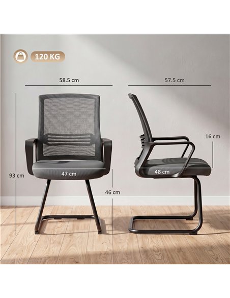 HOMCOM Padded Meeting Office Chair, Ergonomic Desk Chair No Wheels with Sled Base for Bedroom, Waiting, Reception, Dark Grey - pic 207254 | FastDaddyshop