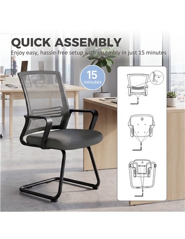 HOMCOM Padded Meeting Office Chair, Ergonomic Desk Chair No Wheels with Sled Base for Bedroom, Waiting, Reception, Dark Grey