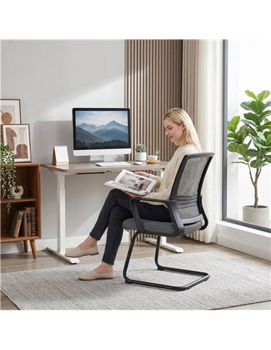 HOMCOM Padded Meeting Office Chair, Ergonomic Desk Chair No Wheels with Sled Base for Bedroom, Waiting, Reception, Dark Grey