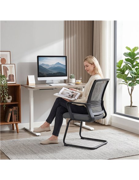 HOMCOM Padded Meeting Office Chair, Ergonomic Desk Chair No Wheels with Sled Base for Bedroom, Waiting, Reception, Dark Grey - pic 207259 | FastDaddyshop