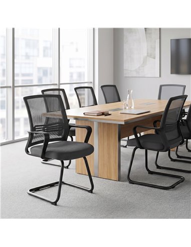 HOMCOM Padded Meeting Office Chair, Ergonomic Desk Chair No Wheels with Sled Base for Bedroom, Waiting, Reception, Dark Grey