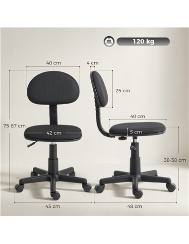 HOMCOM Small Armless Office Chair - Black