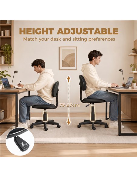 HOMCOM Small Armless Office Chair - Black - pic 207264 | FastDaddyshop