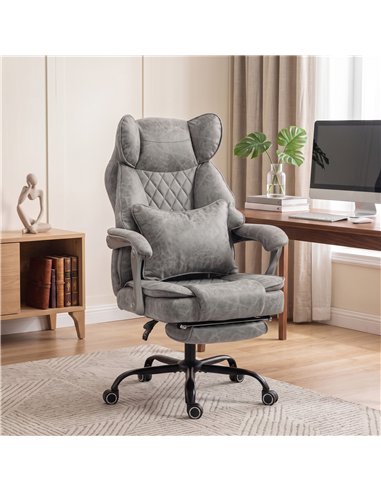 HOMCOM Executive Office Chair, Leathaire Big and Tall Office Chair 180 kg with Wide Seat, Reclining, Lumbar Support, Grey