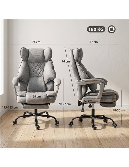 HOMCOM Executive Office Chair, Leathaire Big and Tall Office Chair 180 kg with Wide Seat, Reclining, Lumbar Support, Grey - pic 207272 | FastDaddyshop
