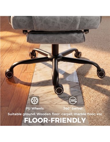HOMCOM Executive Office Chair, Leathaire Big and Tall Office Chair 180 kg with Wide Seat, Reclining, Lumbar Support, Grey