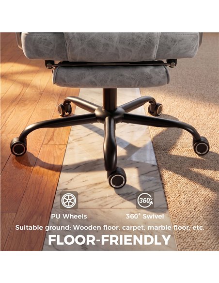 HOMCOM Executive Office Chair, Leathaire Big and Tall Office Chair 180 kg with Wide Seat, Reclining, Lumbar Support, Grey - pic 207276 | FastDaddyshop
