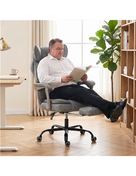 HOMCOM Executive Office Chair, Leathaire Big and Tall Office Chair 180 kg with Wide Seat, Reclining, Lumbar Support, Grey - pic 207277 | FastDaddyshop