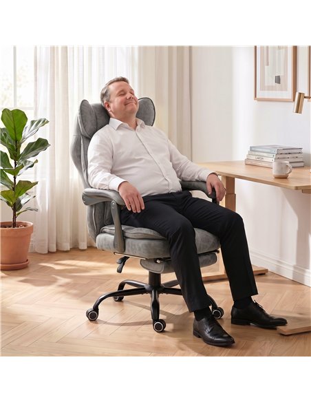 HOMCOM Executive Office Chair, Leathaire Big and Tall Office Chair 180 kg with Wide Seat, Reclining, Lumbar Support, Grey - pic 207278 | FastDaddyshop