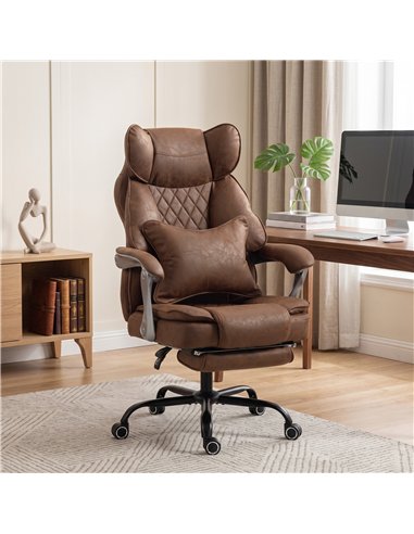 HOMCOM Executive Office Chair, Leathaire Big and Tall Office Chair 180 kg with Wide Seat, Reclining, Lumbar Support, Brown