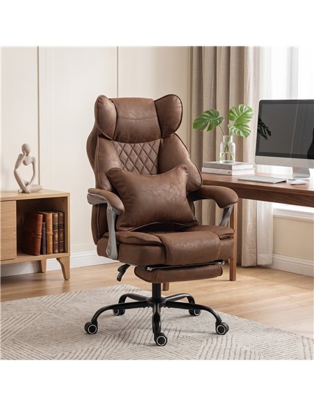 HOMCOM Executive Office Chair, Leathaire Big and Tall Office Chair 180 kg with Wide Seat, Reclining, Lumbar Support, Brown - pic 207289 | FastDaddyshop