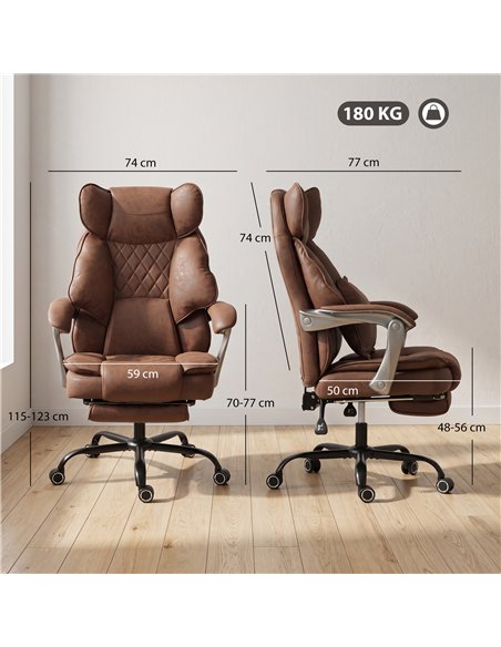 HOMCOM Executive Office Chair, Leathaire Big and Tall Office Chair 180 kg with Wide Seat, Reclining, Lumbar Support, Brown - pic 207290 | FastDaddyshop
