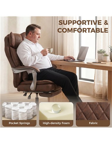 HOMCOM Executive Office Chair, Leathaire Big and Tall Office Chair 180 kg with Wide Seat, Reclining, Lumbar Support, Brown