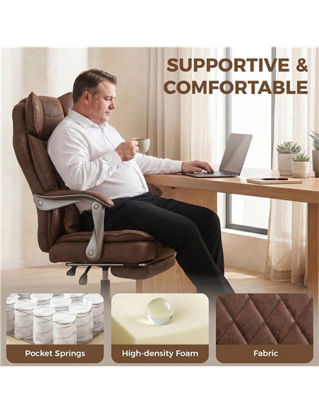 HOMCOM Executive Office Chair, Leathaire Big and Tall Office Chair 180 kg with Wide Seat, Reclining, Lumbar Support, Brown - pic 207292 | FastDaddyshop