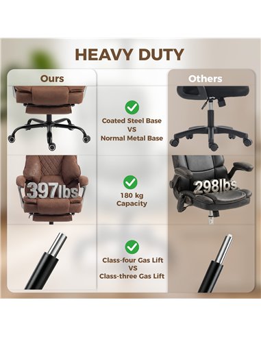 HOMCOM Executive Office Chair, Leathaire Big and Tall Office Chair 180 kg with Wide Seat, Reclining, Lumbar Support, Brown