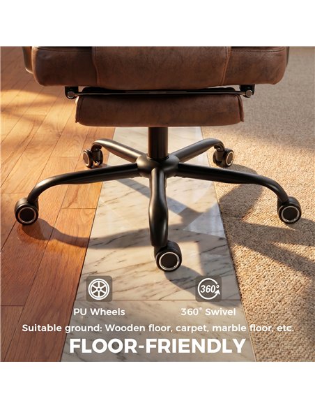 HOMCOM Executive Office Chair, Leathaire Big and Tall Office Chair 180 kg with Wide Seat, Reclining, Lumbar Support, Brown - pic 207294 | FastDaddyshop