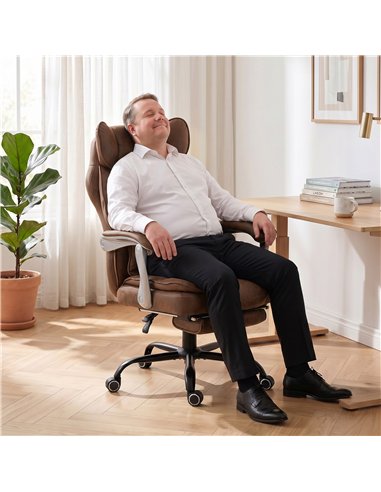 HOMCOM Executive Office Chair, Leathaire Big and Tall Office Chair 180 kg with Wide Seat, Reclining, Lumbar Support, Brown