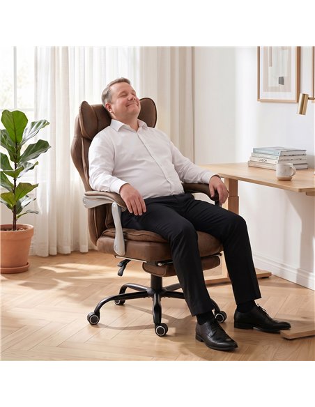 HOMCOM Executive Office Chair, Leathaire Big and Tall Office Chair 180 kg with Wide Seat, Reclining, Lumbar Support, Brown - pic 207296 | FastDaddyshop