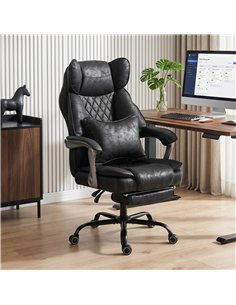 HOMCOM Executive Office Chair, Leathaire Big and Tall Office Chair 180 kg with Wide Seat, Reclining, Lumbar Support, Black 2